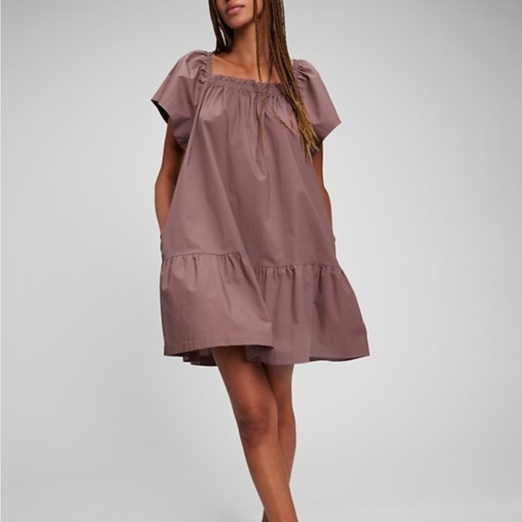 Gap Mocha Mousse Flutter Sleeve Babydoll Mini Dress Cottagecore Peasantcore - Picture 1 of 7